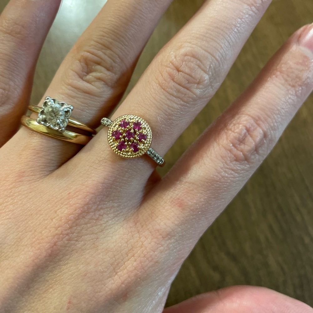 Vintage Solid 14k Rose Gold Ruby And Diamond Ring - image 6